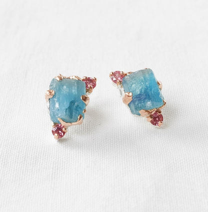 925 Sterling Silver Raw Apatite Stud Earrings, close-up detail, image 12