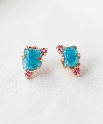 925 Sterling Silver Raw Apatite Stud Earrings, worn view, image 13