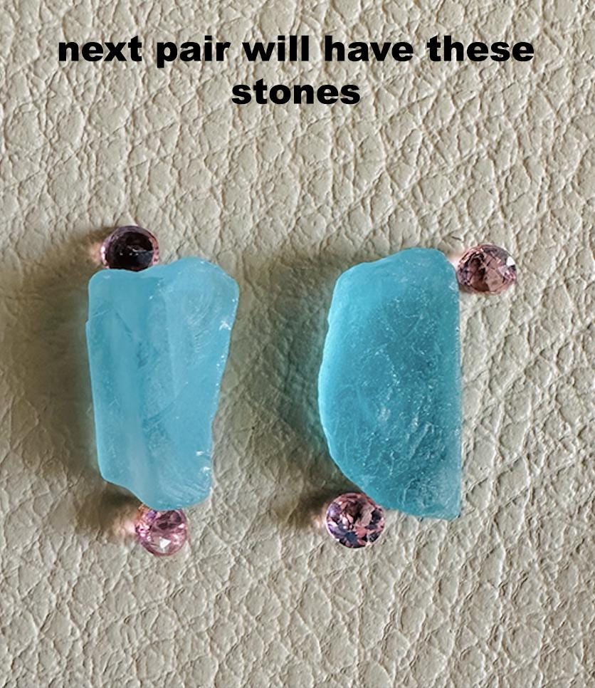 925 Sterling Silver Raw Apatite Stud Earrings, side angle, image 14