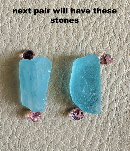 925 Sterling Silver Raw Apatite Stud Earrings, side angle, image 14