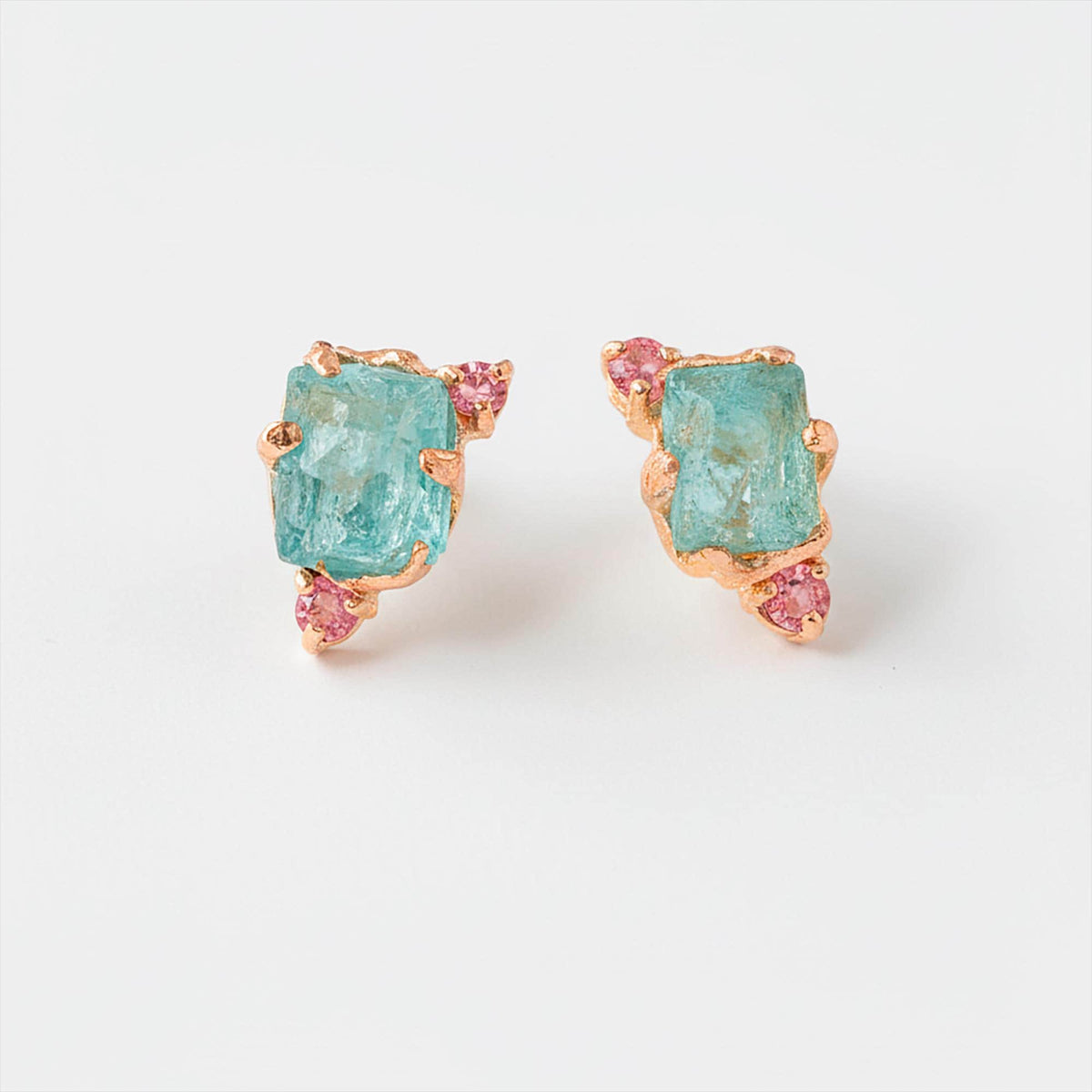 925 Sterling Silver Raw Apatite Stud Earrings, side angle