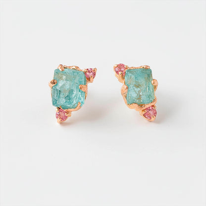 925 Sterling Silver Raw Apatite Stud Earrings, side angle