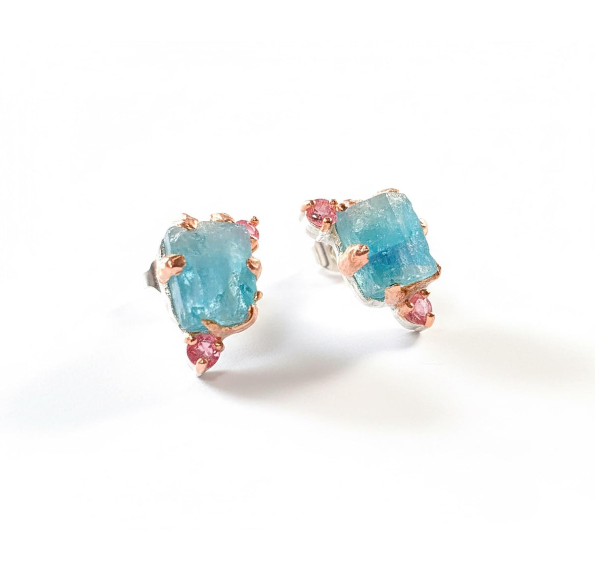 925 Sterling Silver Raw Apatite Stud Earrings, stone or metal detail
