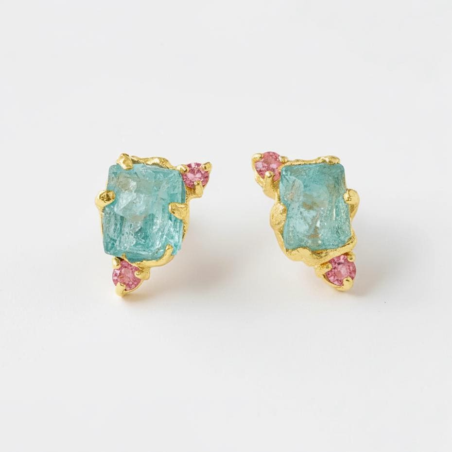 925 Sterling Silver Raw Apatite Stud Earrings, additional angle