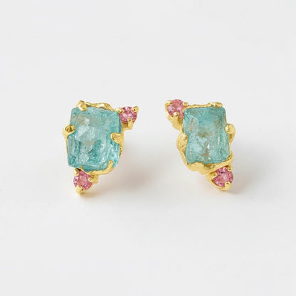 925 Sterling Silver Raw Apatite Stud Earrings, additional angle