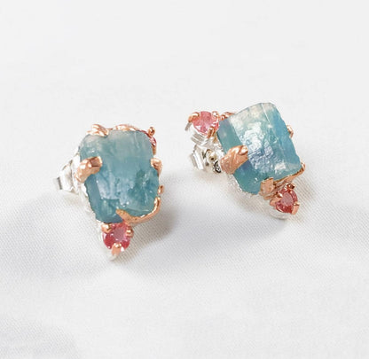 925 Sterling Silver Raw Apatite Stud Earrings, back or hook detail