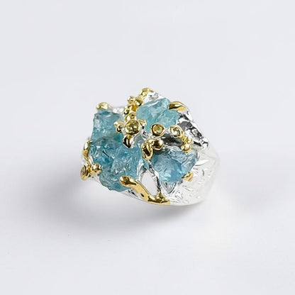 925 Sterling Silver Raw Apatite Ring, setting detail