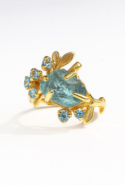 14K Solid Gold Raw Aquamarine Ring, additional angle