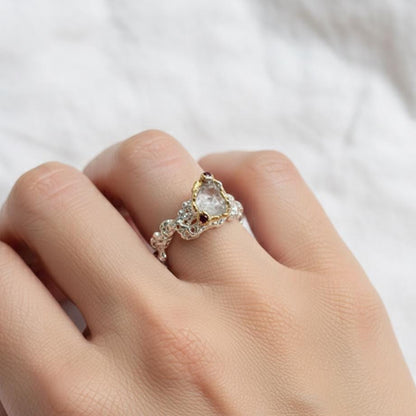 925 Sterling Silver Raw Aquamarine Ring, setting detail