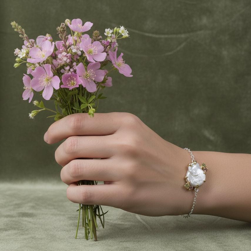 925 Sterling Silver Pearl Bracelet, link or setting detail