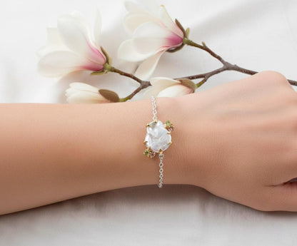 925 Sterling Silver Pearl Bracelet, wrist styling view