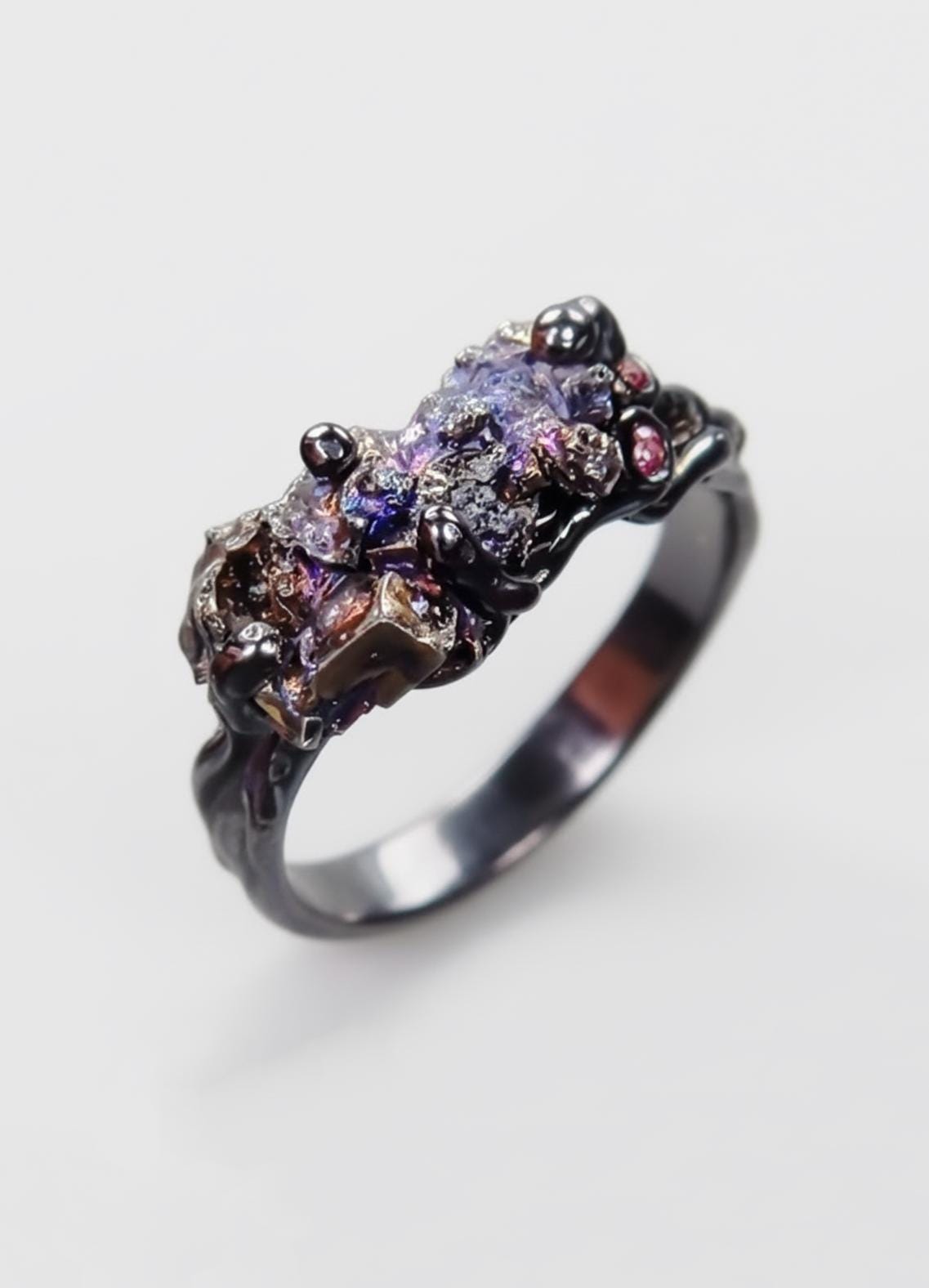 925 Sterling Silver Raw Bismuth Ring, worn on hand