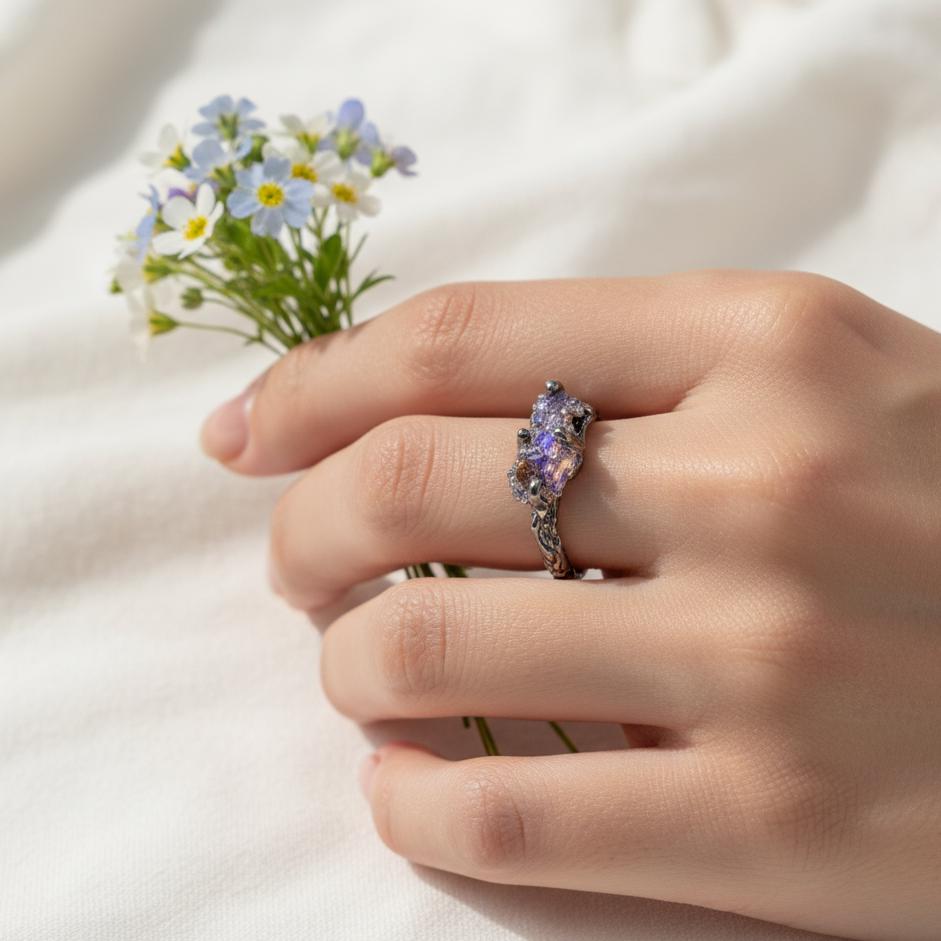 925 Sterling Silver Raw Bismuth Ring, additional angle