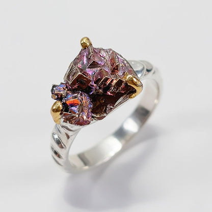 925 Sterling Silver Raw Bismuth Ring, setting detail