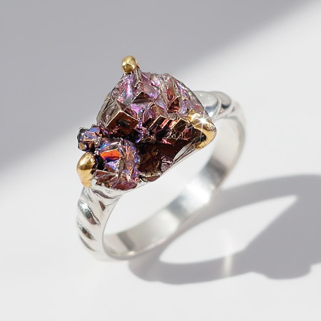 925 Sterling Silver Raw Bismuth Ring, additional angle