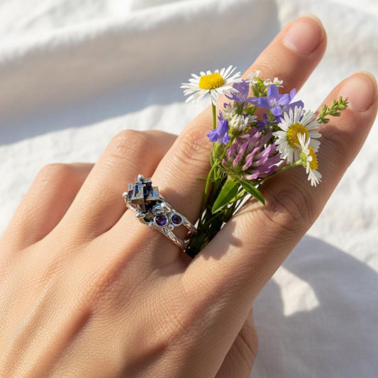 925 Sterling Silver Raw Bismuth Ring, alternate angle