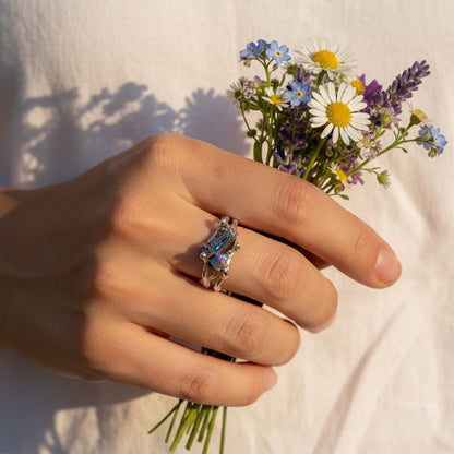 925 Sterling Silver Raw Bismuth Ring, side view
