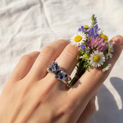 925 Sterling Silver Raw Bismuth Ring, worn on hand
