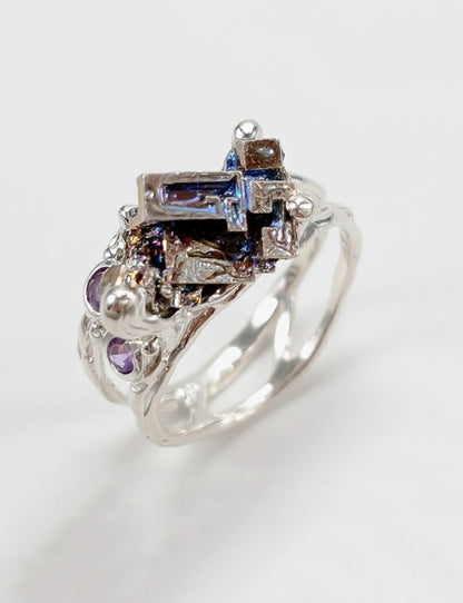 925 Sterling Silver Raw Bismuth Ring, additional angle