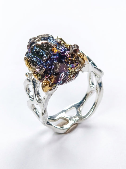 925 Sterling Silver Raw Bismuth Textured Ring
