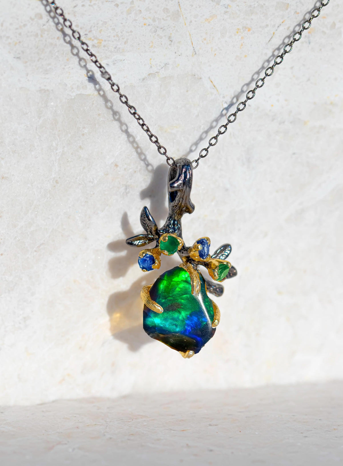 925 Sterling Silver Raw Black Opal Earrings, close-up detail