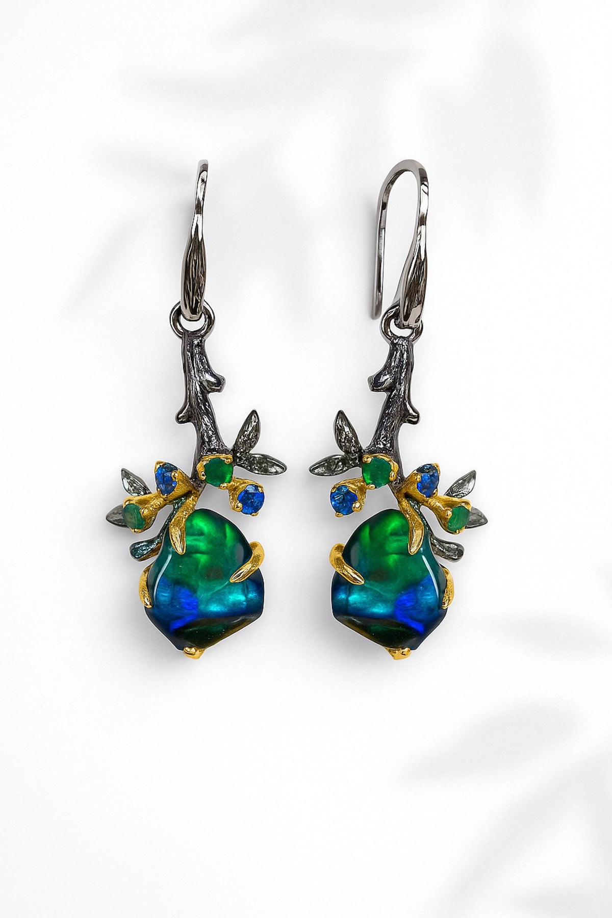 925 Sterling Silver Raw Black Opal Necklace, close-up detail