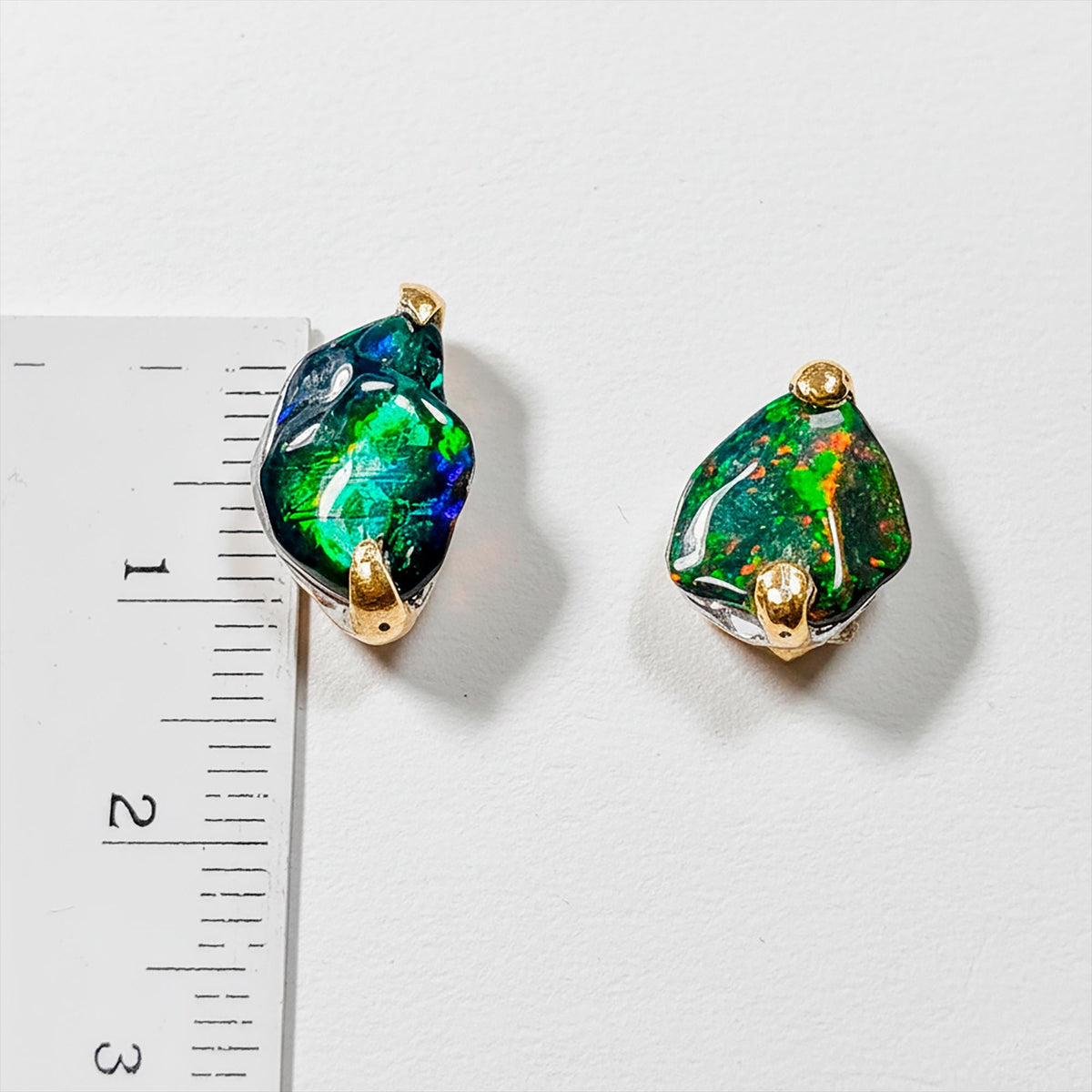 925 Sterling Silver Raw Black Opal Stud Earrings, worn view