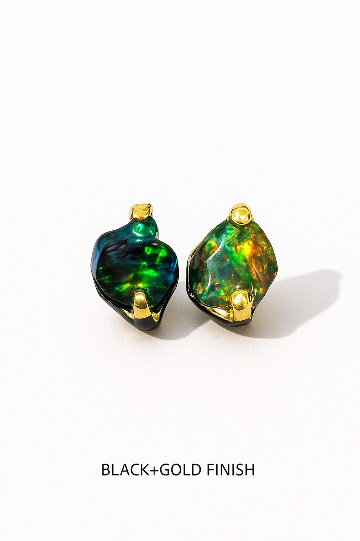 925 Sterling Silver Raw Black Opal Stud Earrings, worn look