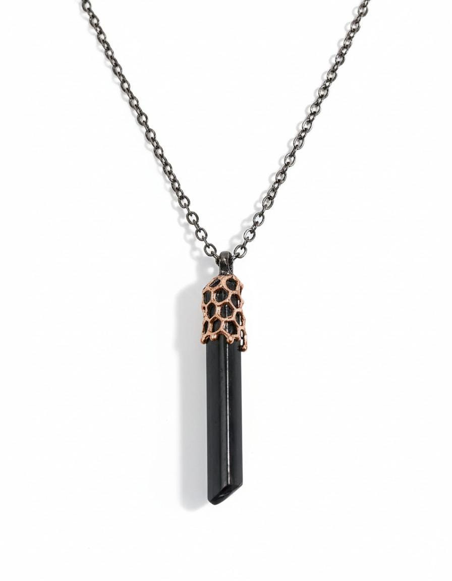 925 Sterling Silver Raw Black Tourmaline Necklace, pendant detail