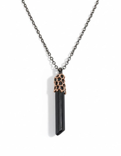 925 Sterling Silver Raw Black Tourmaline Necklace, pendant detail