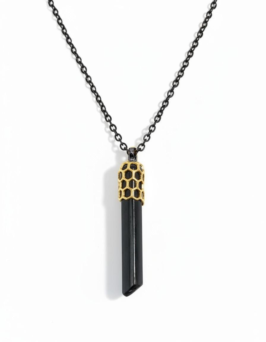 925 Sterling Silver Raw Black Tourmaline Necklace, additional angle