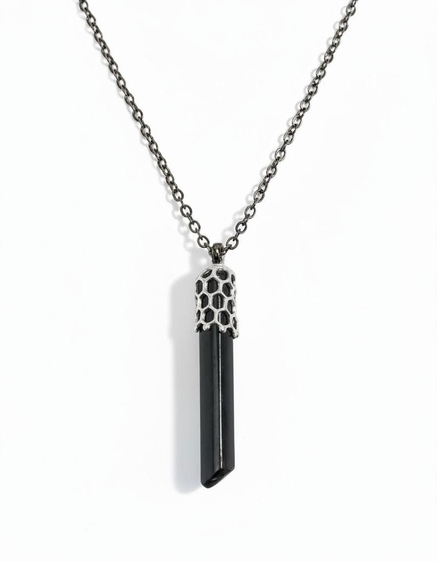 925 Sterling Silver Raw Black Tourmaline Necklace, chain detail