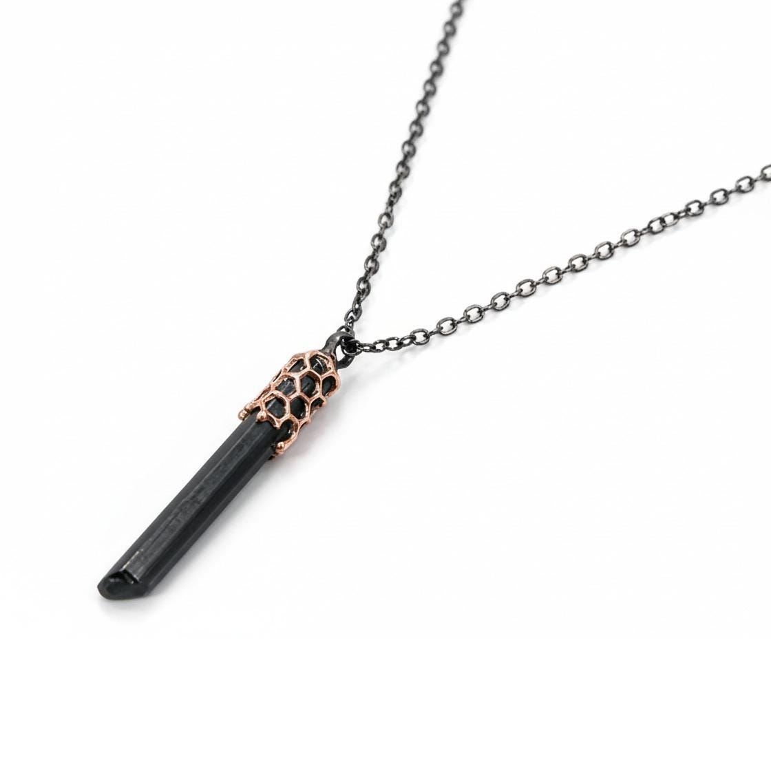 925 Sterling Silver Raw Black Tourmaline Necklace, back clasp detail