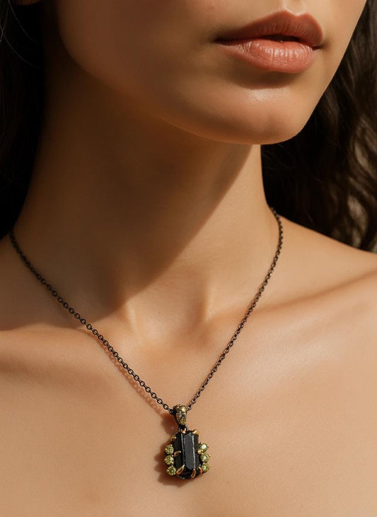 925 Sterling Silver Raw Black Tourmaline Necklace, alternate angle