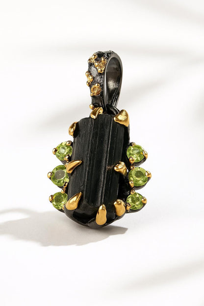 925 Sterling Silver Raw Black Tourmaline Necklace, worn view