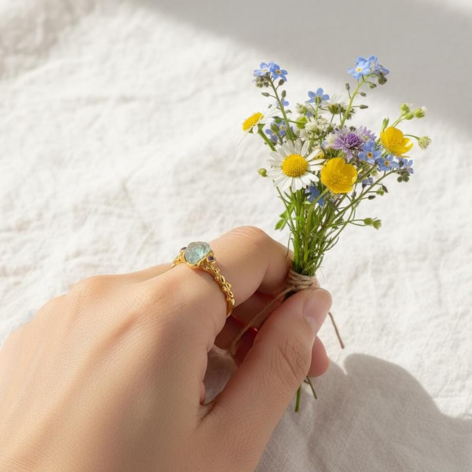 925 Sterling Silver Raw Blue Apatite Ring, side view