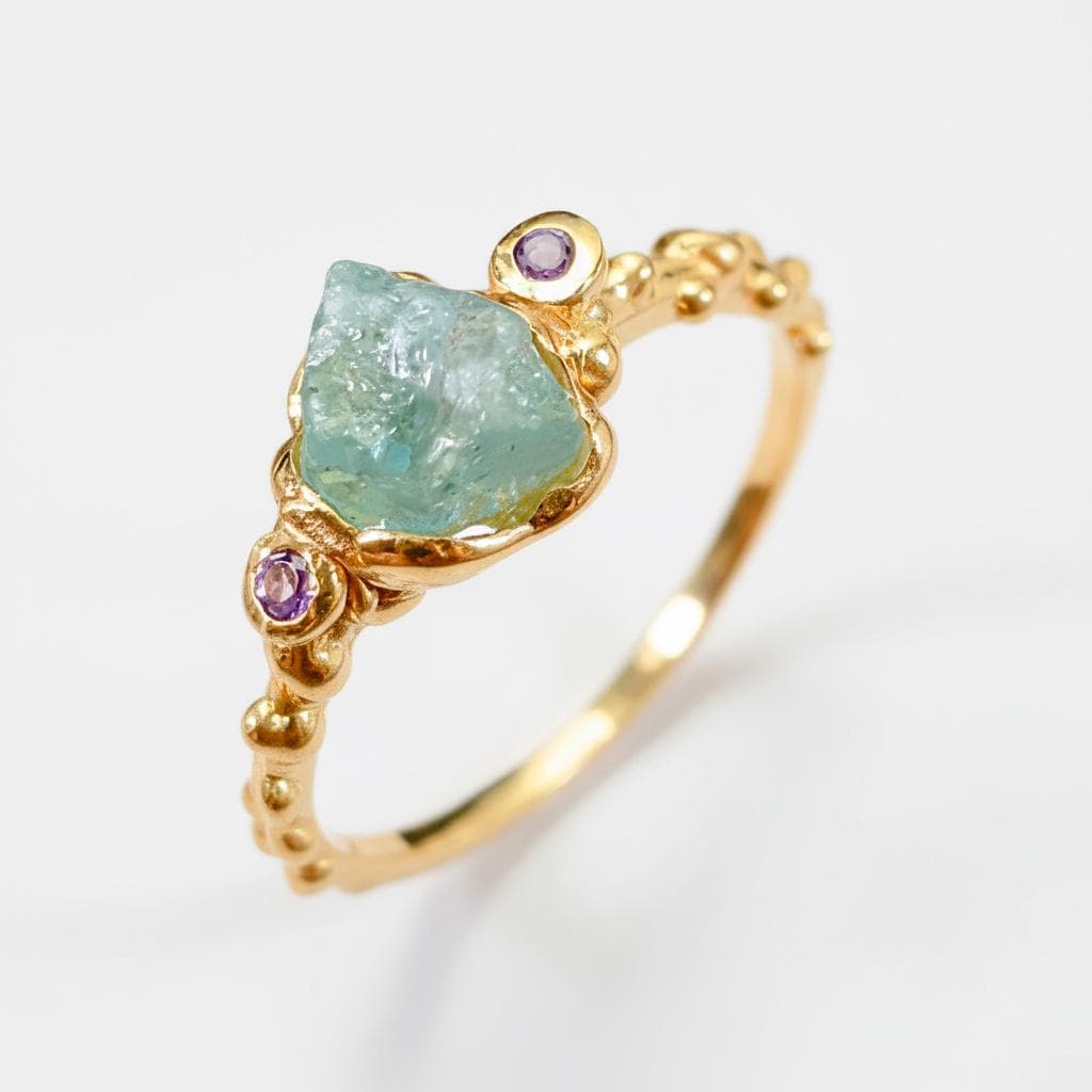 925 Sterling Silver Raw Blue Apatite Ring, setting detail