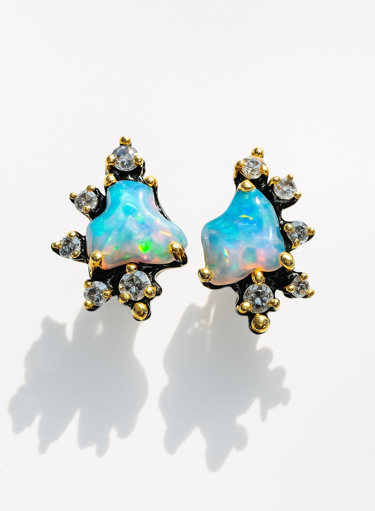 925 Sterling Silver Raw Blue Opal Stud Earrings, side angle