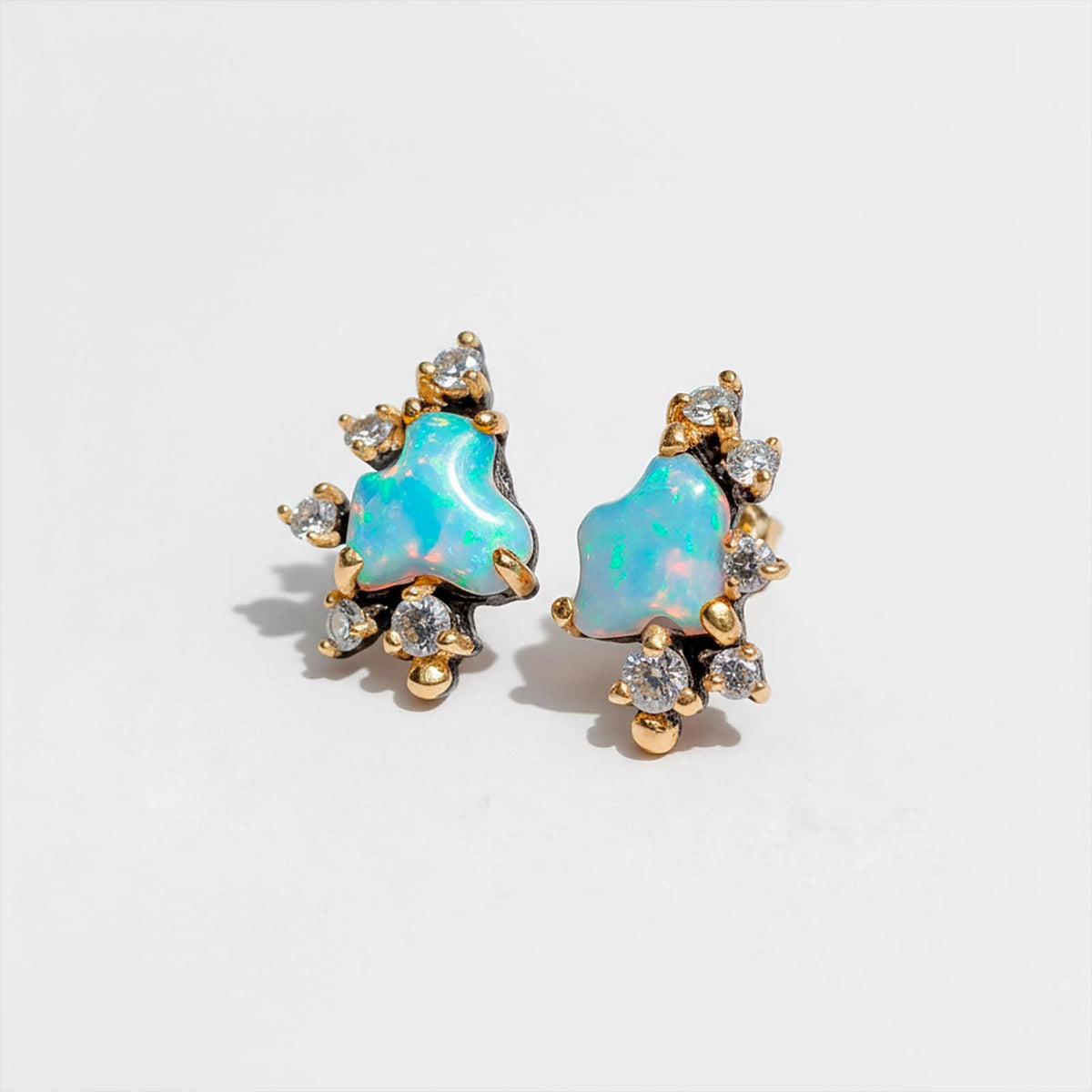 925 Sterling Silver Raw Blue Opal Stud Earrings, additional angle