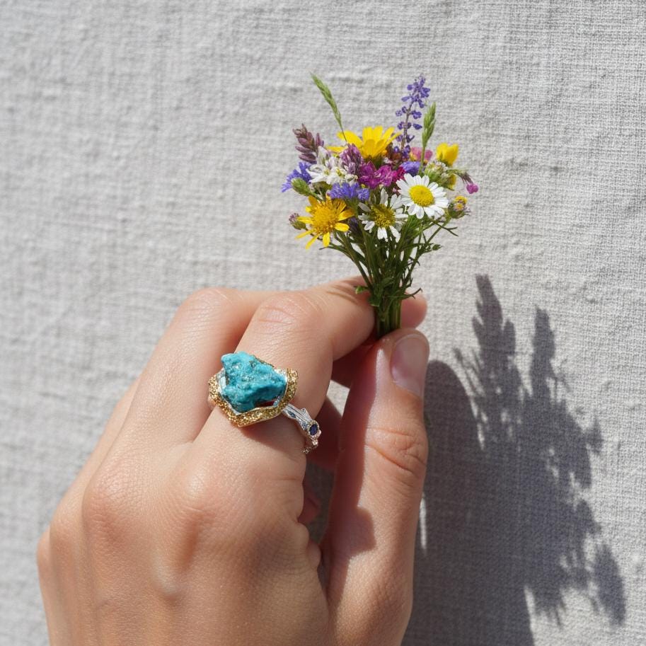 925 Sterling Silver Raw Blue Turquoise Ring, alternate angle