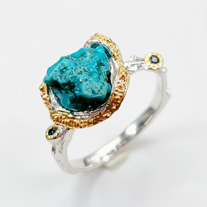925 Sterling Silver Raw Blue Turquoise Ring, side view