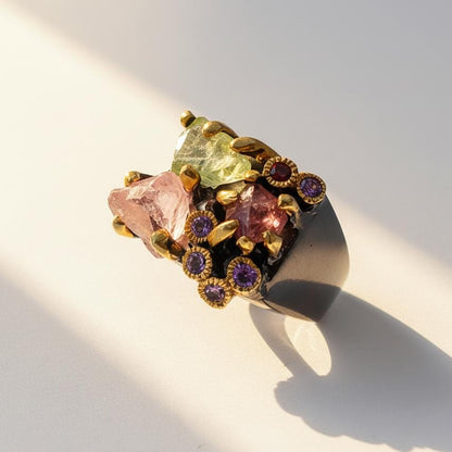 925 Sterling Silver Raw Crystal Ring, close-up detail