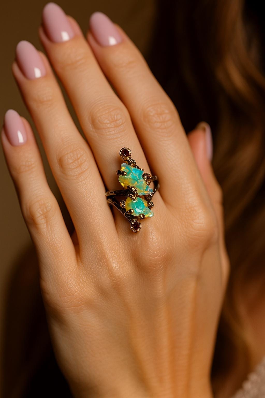 925 Sterling Silver Raw Fire Opal Ring, setting detail