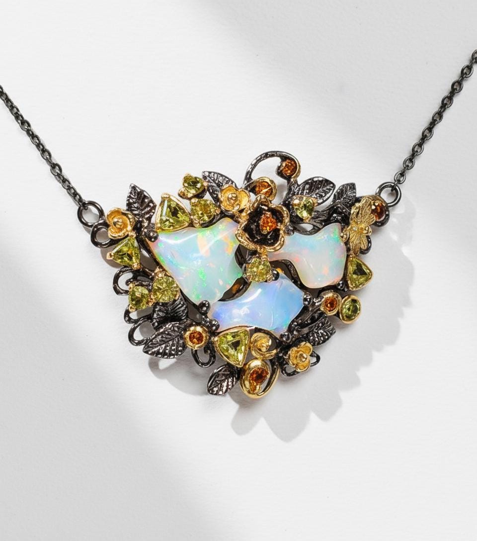925 Sterling Silver Raw Fire Opal Necklace, worn view