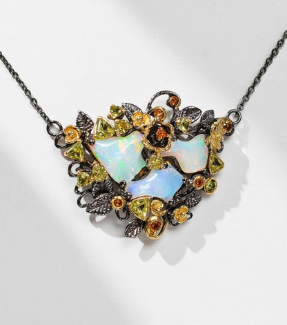 925 Sterling Silver Raw Fire Opal Necklace, worn view