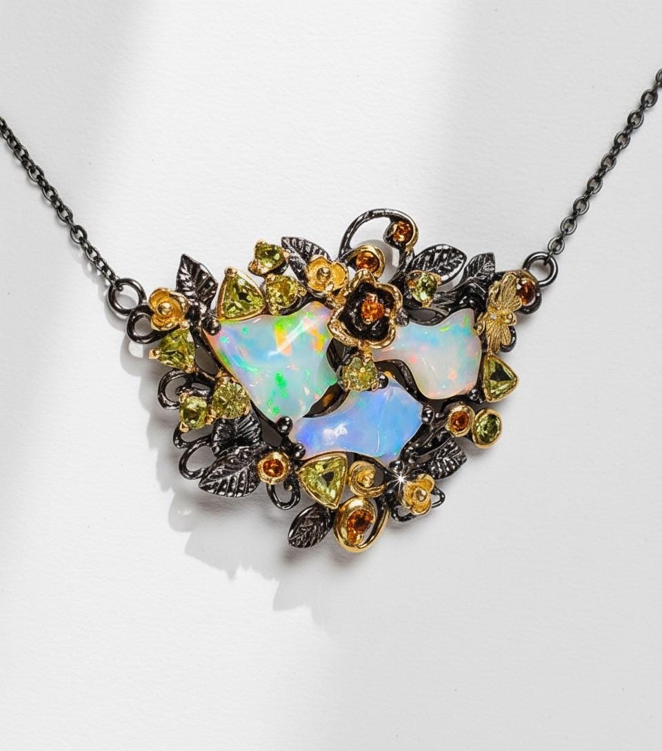 925 Sterling Silver Raw Fire Opal Necklace, pendant detail
