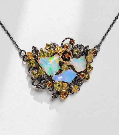 925 Sterling Silver Raw Fire Opal Necklace, pendant detail