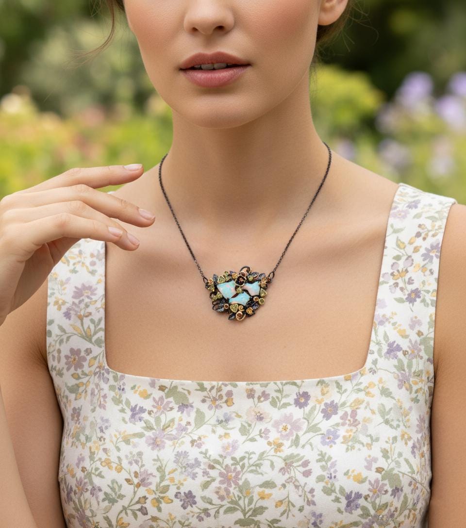 925 Sterling Silver Raw Fire Opal Necklace, additional angle