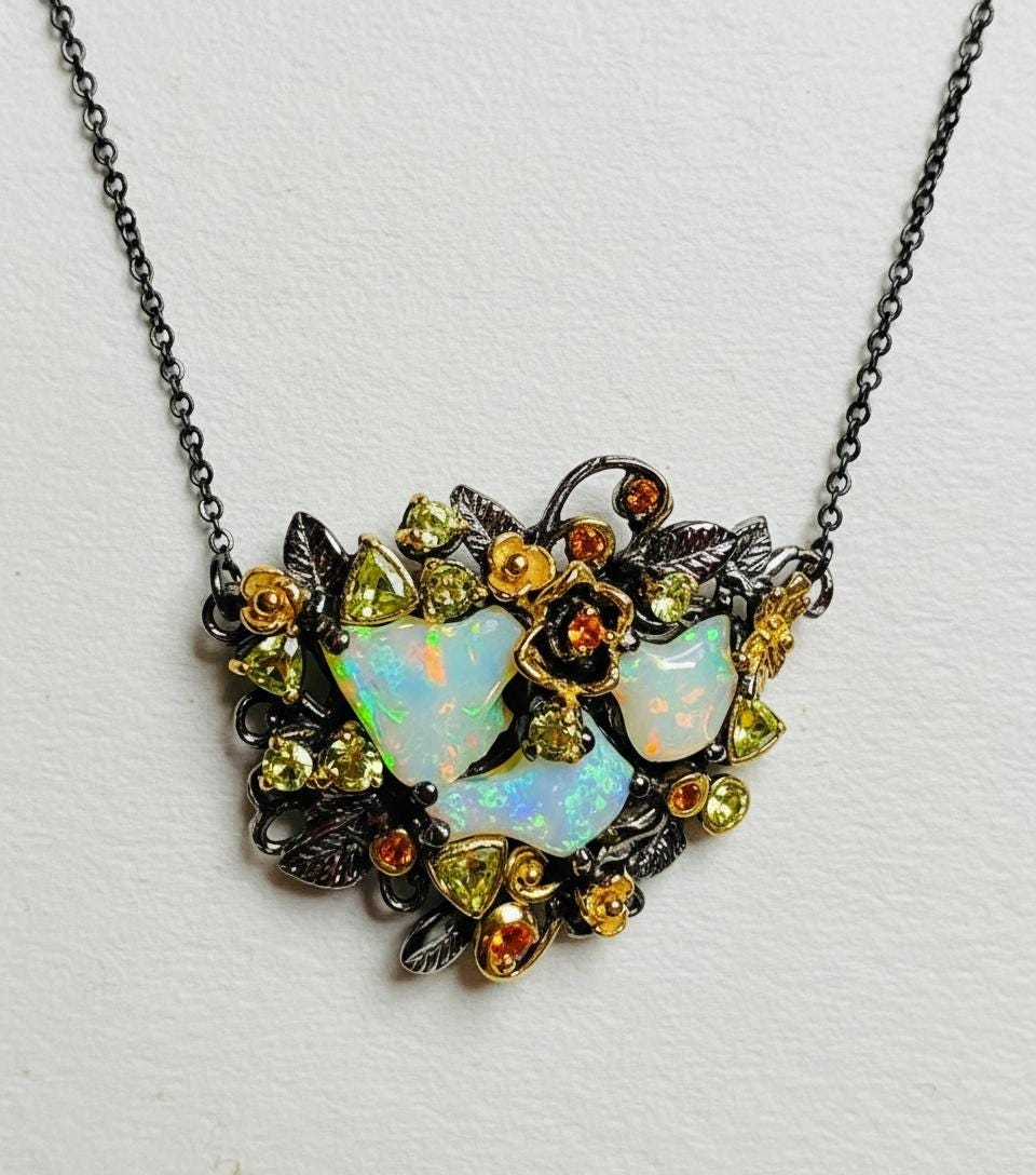 925 Sterling Silver Raw Fire Opal Necklace, chain detail