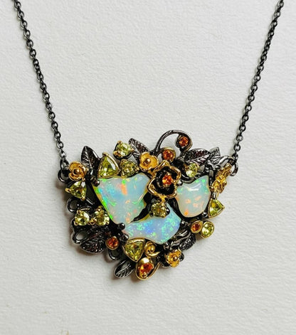 925 Sterling Silver Raw Fire Opal Necklace, chain detail